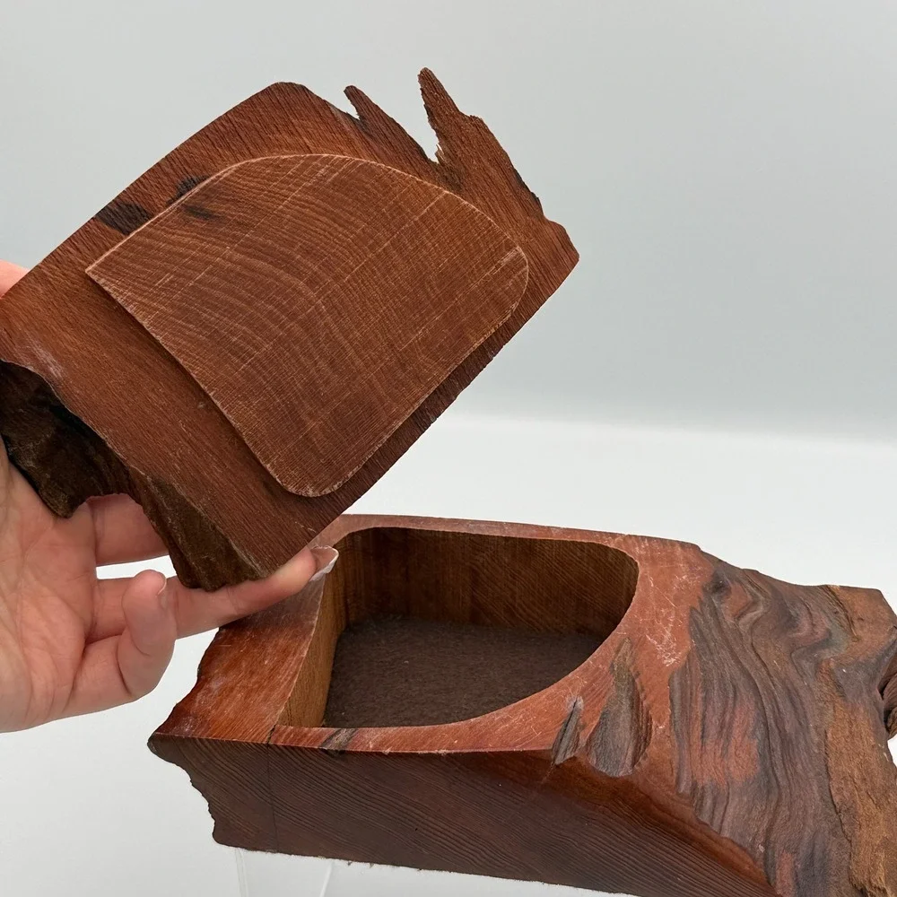 Live Edge Wood Trinket Box Unisex Rustic Natural Brown Hand Carved Small